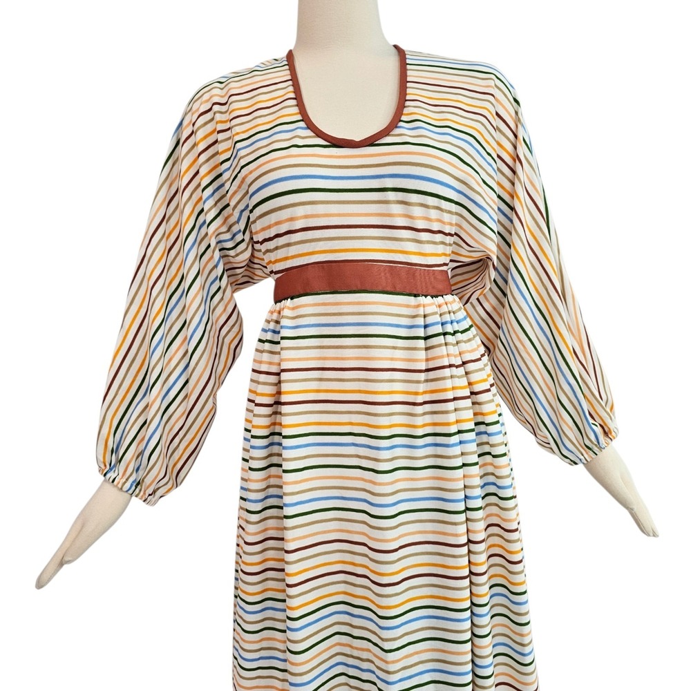 Vintage 1970s Dress Neiman Marcus Maxi Floor Length Striped Dolman Sleeve - Picture 15 of 16